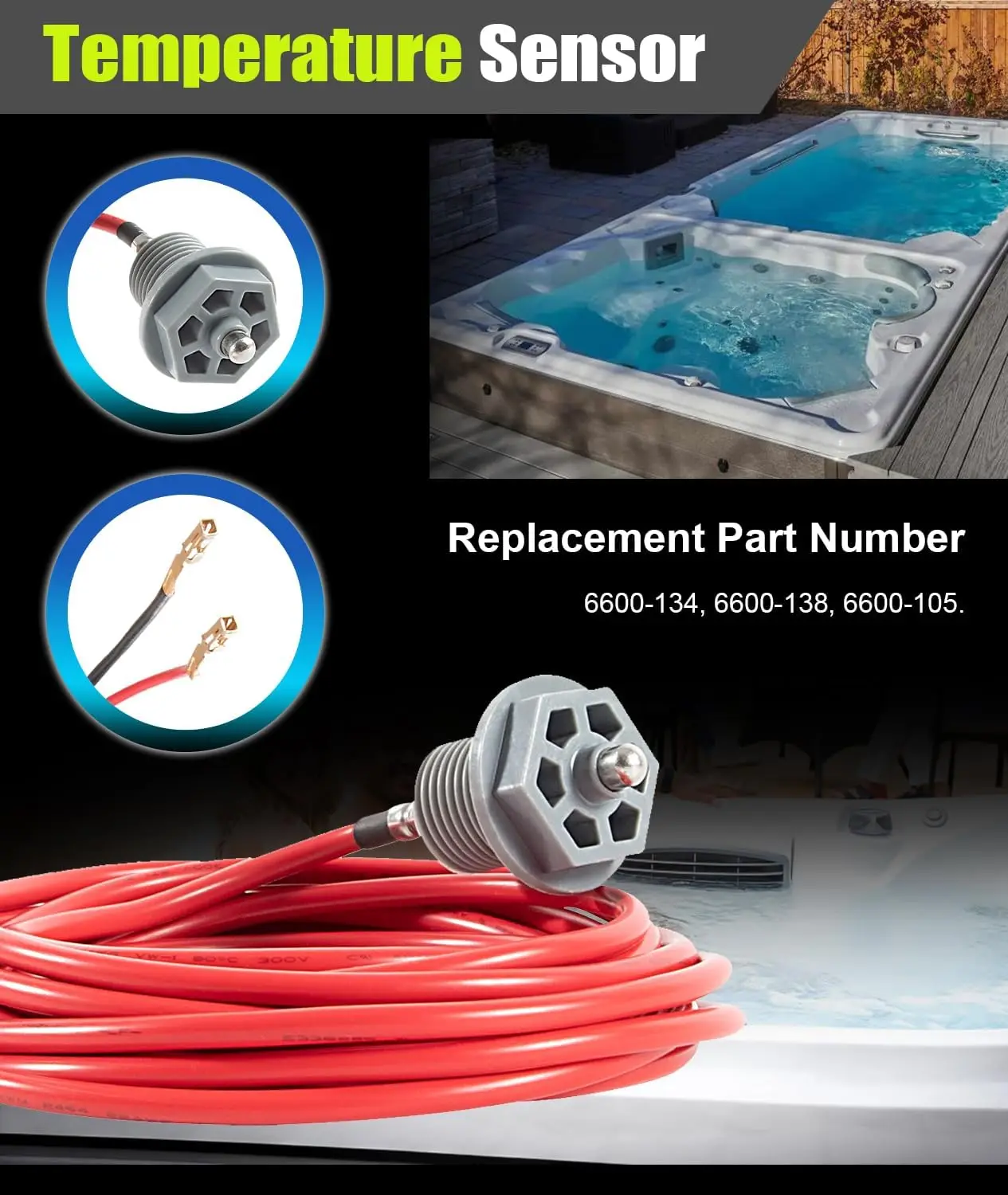 TML 6600-167 Temperature Sensor with Curled Finger Connectors & 6540-228 O-Ring, Fit for Sundance Spas and Jacuzzi Hot Tubs