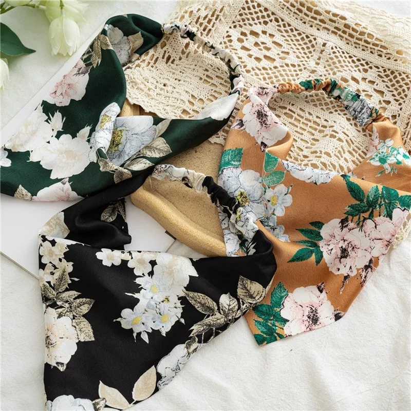 2022 Summer Vintage Print Flower Beach Bandana Hair Scarf Fashion Elastic Rubber Headbands for Women Girl Hair Accessories