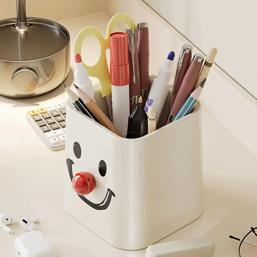 

Smiling face pattern pen container Bottom hollowing Waterproof Stationery Case Light weight pp Desktop Storage Box Student
