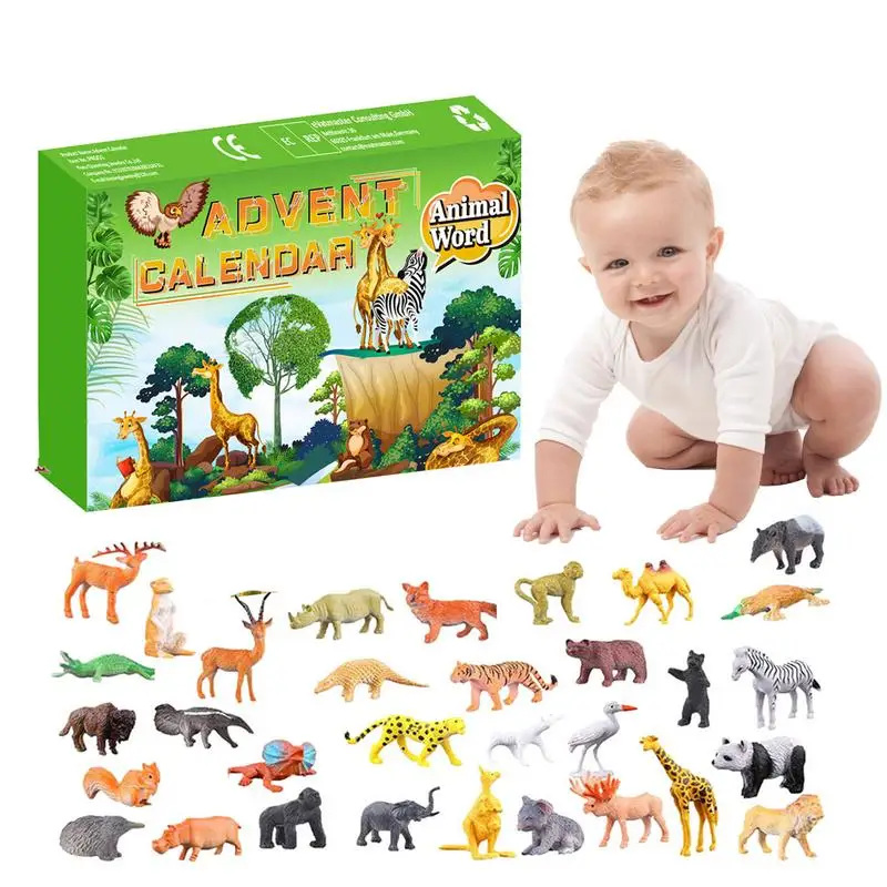 Christmas Advent Calendar Toy Box 24pcs/Set Cute Animal 2022 New Year Countdown Stress Relief Kid Gift Animal Figurines