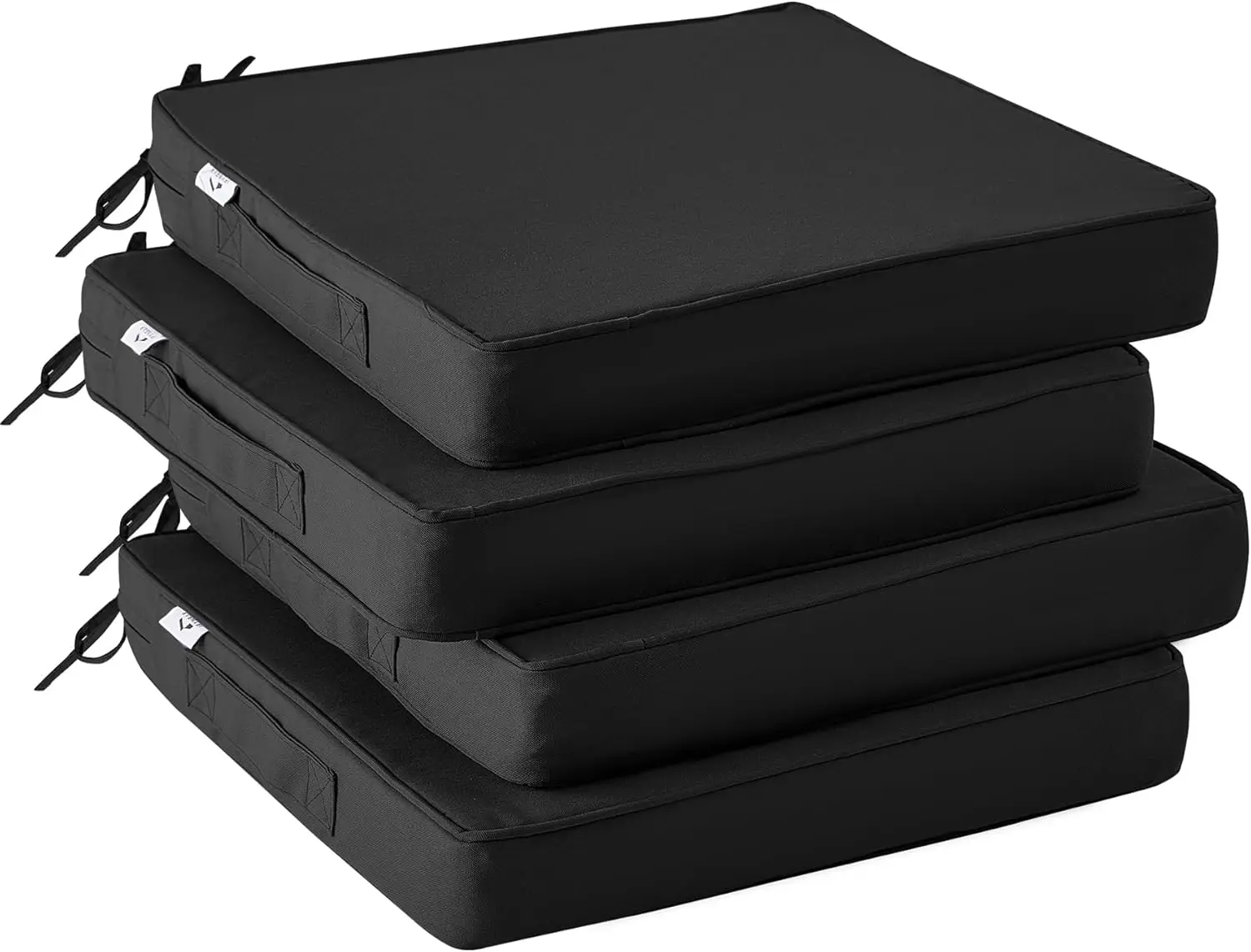 

Водонепроницаемые подушки для уличных стульев, набор из 4 штук, 19x19x3 дюйма, черные квадратные подушки для сидений на террасу с ручкой и завязками