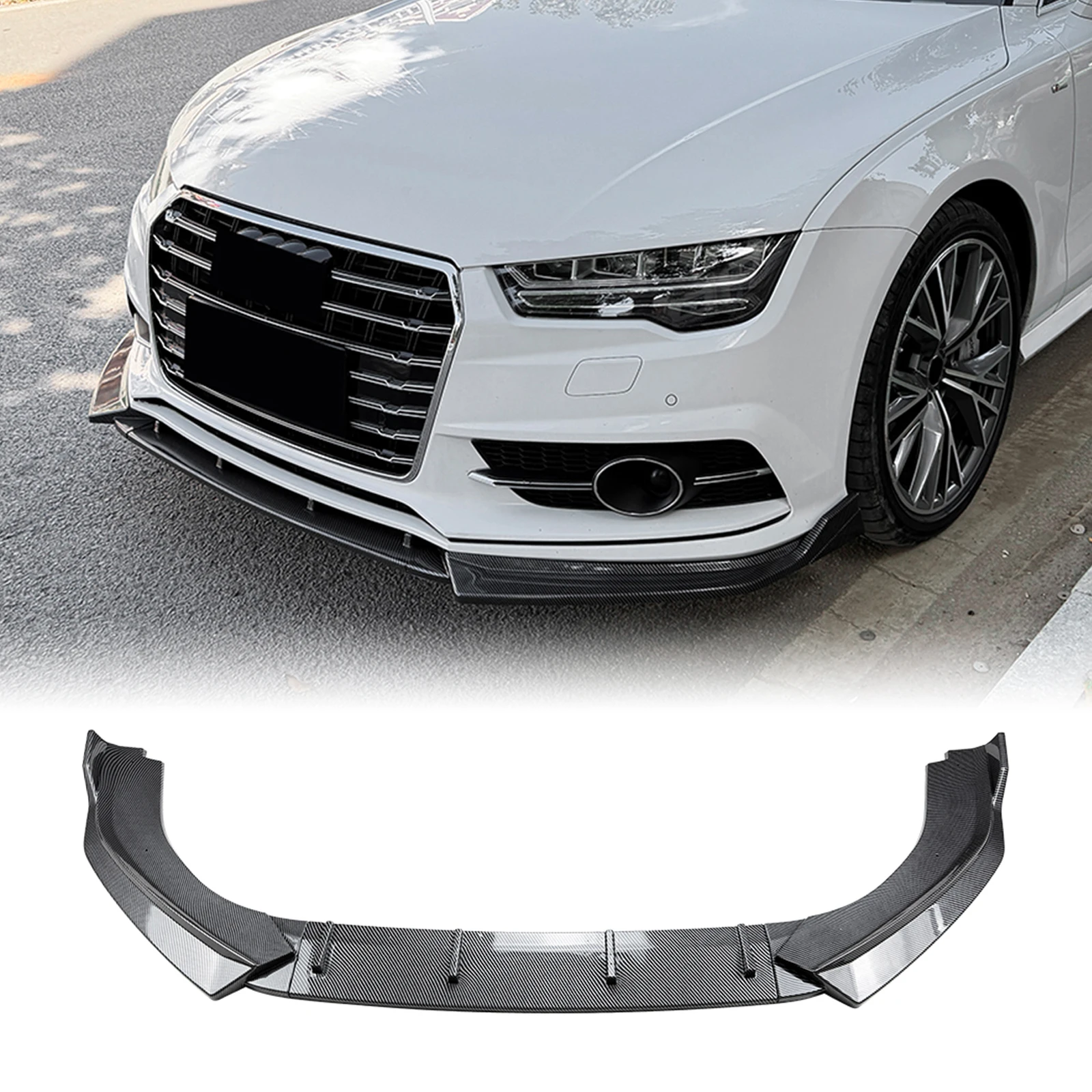 Aspecto de fibra de carbono/negro brillante, alerón de parachoques delantero, difusor inferior, cuchilla divisora de presa de aire para Audi A7 S7 C7 Sline 2015-2018