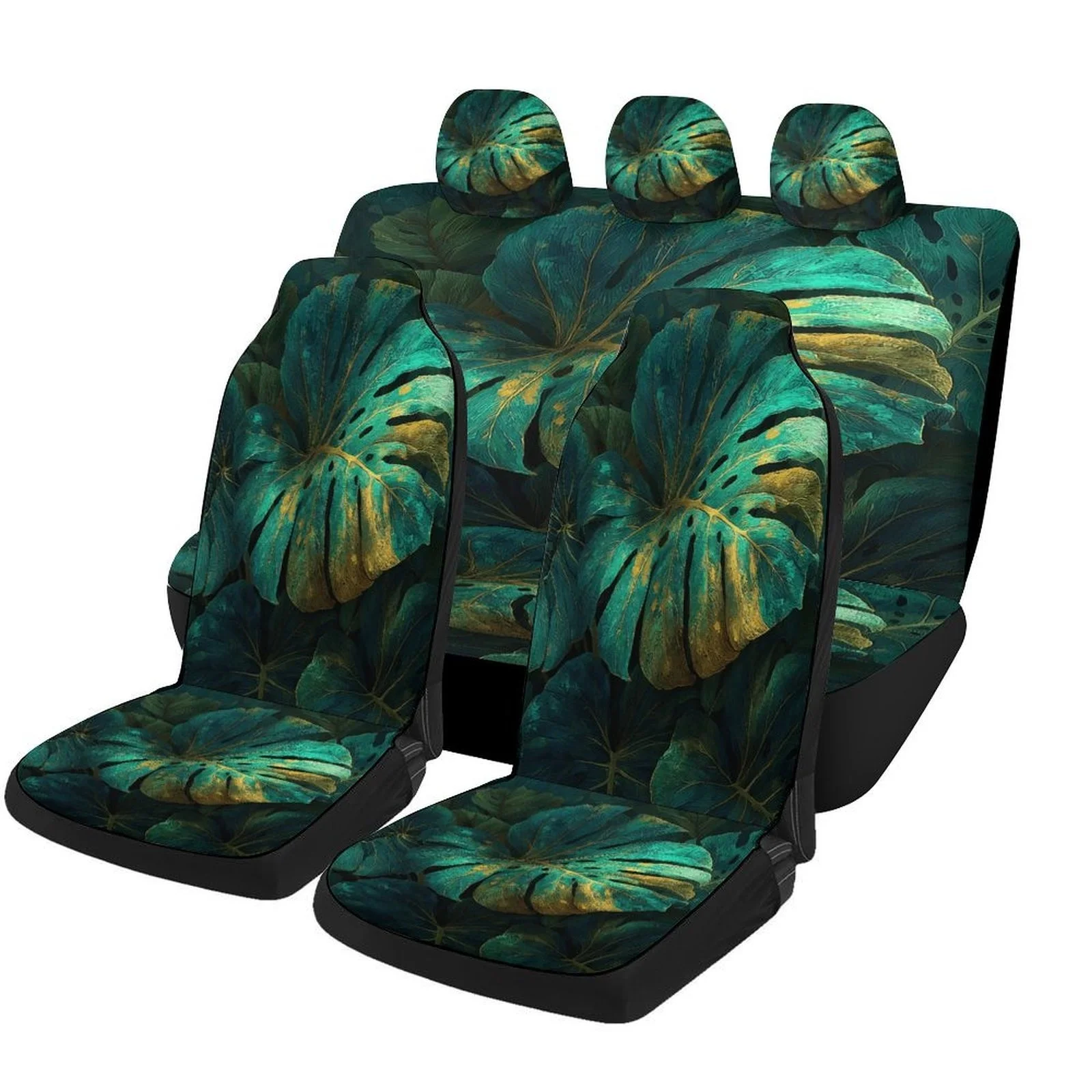 

Tropical Leaf Pattern Car Seat Cover Set For Most Cars, Stylish Novelty High-Quality Protective Covers Full Set, Universal Fit F
