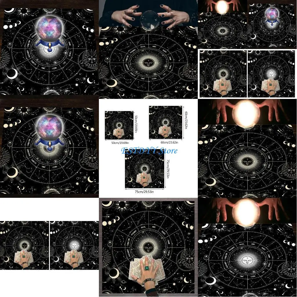 

G6DE Tarot Card Tablecloth 12 Constellations Divinations Cards Table Cloth Tapestry Astrology Tarot Witchcraft Deck Cloth