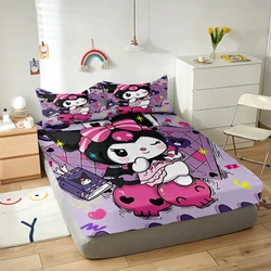 Kuromi Cartoon Fitted Sheets Sanrio Anime Printing Cute Children's Bedroom pillowcase Set ​Polyester Adult Gift Bedding