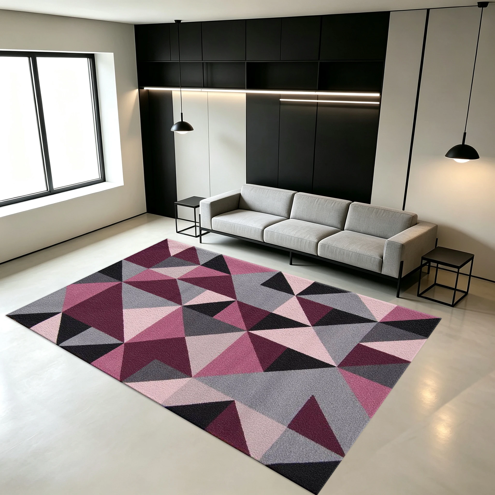 Pink Burgundy Gray Triangles Geometric Carpet Modern Abstract Non-Slip Floor Carpet