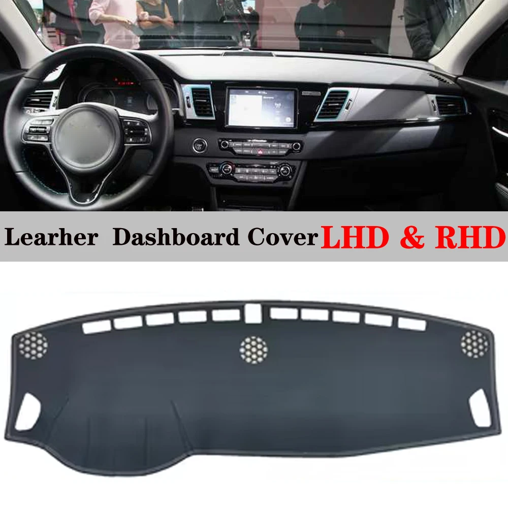 Leather Dashmat Automobile Dashboard Cover Dash Mat Anti-UV Carpet Car Accessories For KIA NIRO EV 2016 2017 2018 2019 2020-2022