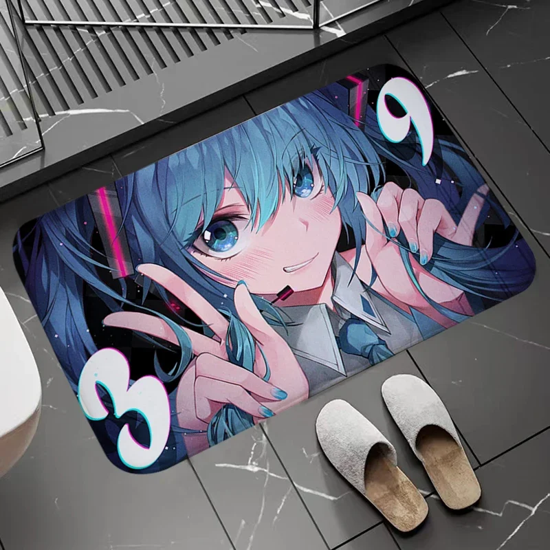 H-Hatsunes Miku Bathroom Door Mat Anti-Slip Living Room Carpets Balcony Entrance Doormat Welcome Non-Slip Area Rugs Hallway Mat