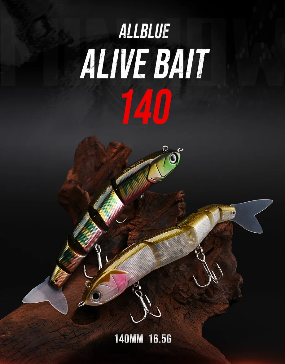 ALLBLUE ALIVE BAIT 140 mm 16,5 g schwimmender Angelköder Gelenk Minnow Swimbait Stick Silicon Tail Topwater Bass Pike Tackle – Detail 1
