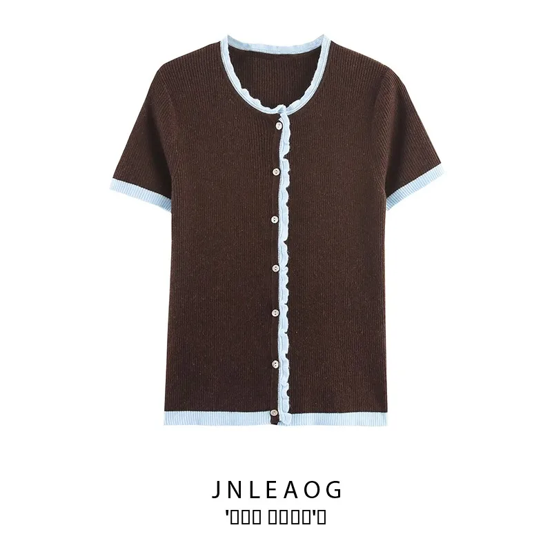 

Faionable Color Blo Knitted ort Sve Outerwear for Women Autumn New Arrival JNLEAOG Polyester Fiber Open Cardigan