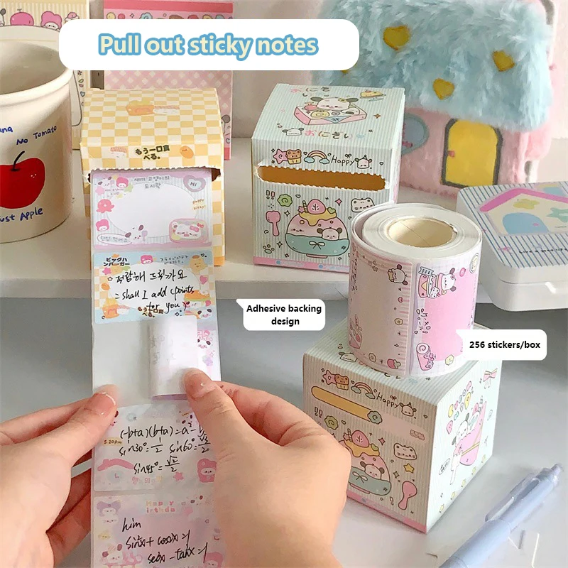 256 Pcs/box Cartoon Pull Out Convenience Sticker Message Paper Cute Adhesive Sticker DIY Material Notepad School Stationery