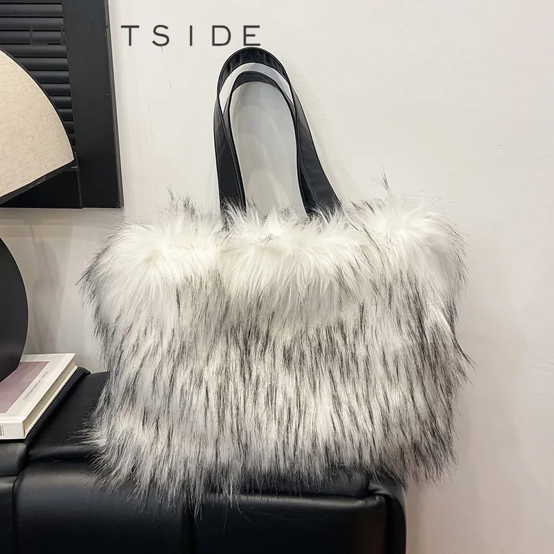 

Левая сторона, женские сумки на плечо из искусственного меха, зима 2024, роскошные брендовые дизайнерские плюшевые сумки и кошельки, мягкая теплая зимняя сумка-тоут