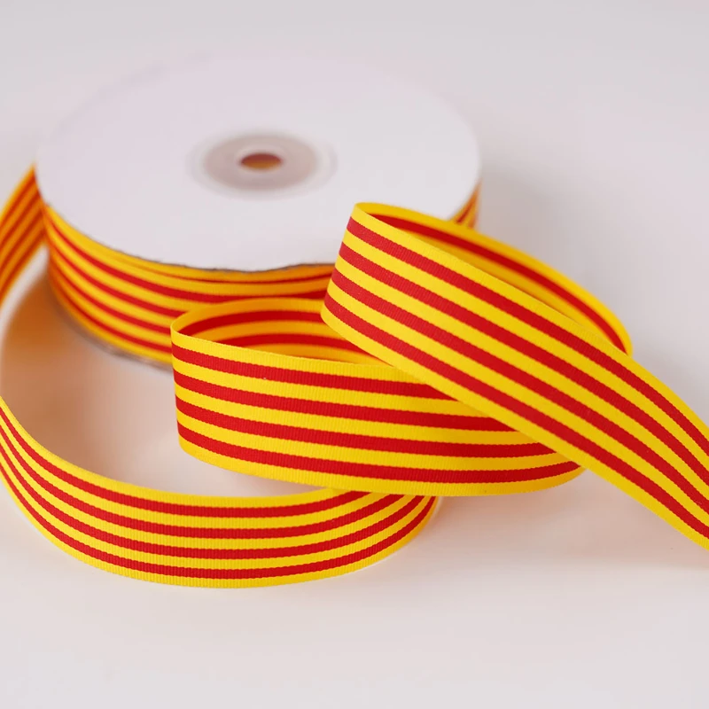 22 metros/rollo de cinta a rayas rojas y amarillas de 25mm de ancho, cinta decorativa para regalo, cinta para embalaje de pasteles, lazo, accesorios para el cabello DIY