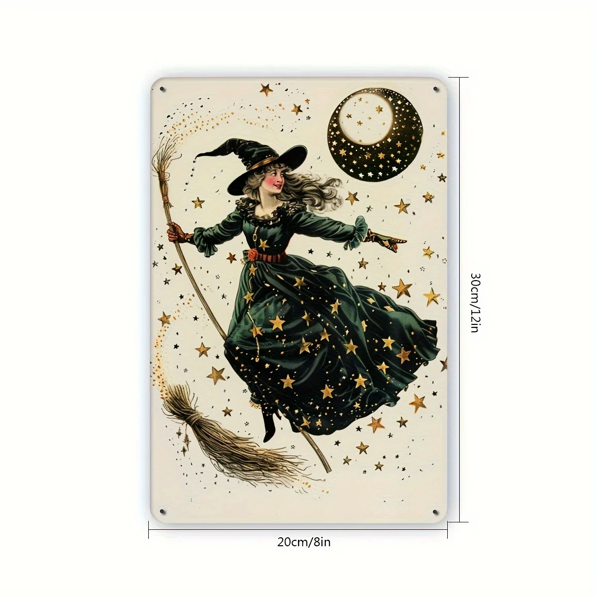 2D Flat 1PC 8x12 Inch Flying Witch Metal Tin Plate, Vintage Wall Art, Indoor Outdoor Decor for Home Bar Cafe Office Garage