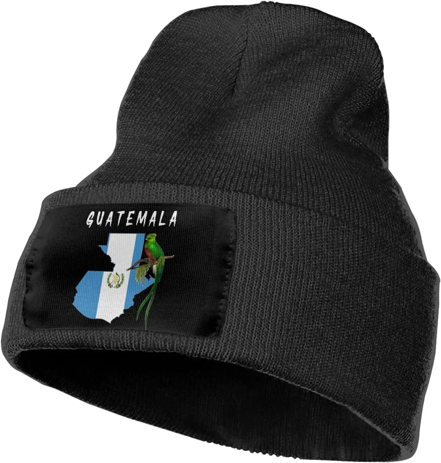 Flag Map and Quetzal Bird of Guatemala Beanie Winter Hat Warm Chunky Cable Knit Hats Soft Stretch Thick Cute Knitted Cap