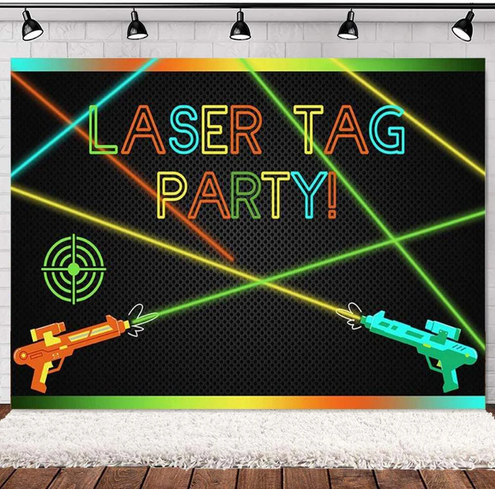 Photography Backdrop Laser Battle Guns Adults Birthday Party Night Game On Indoor Tag Neon Glow Photo Studio Background Banner