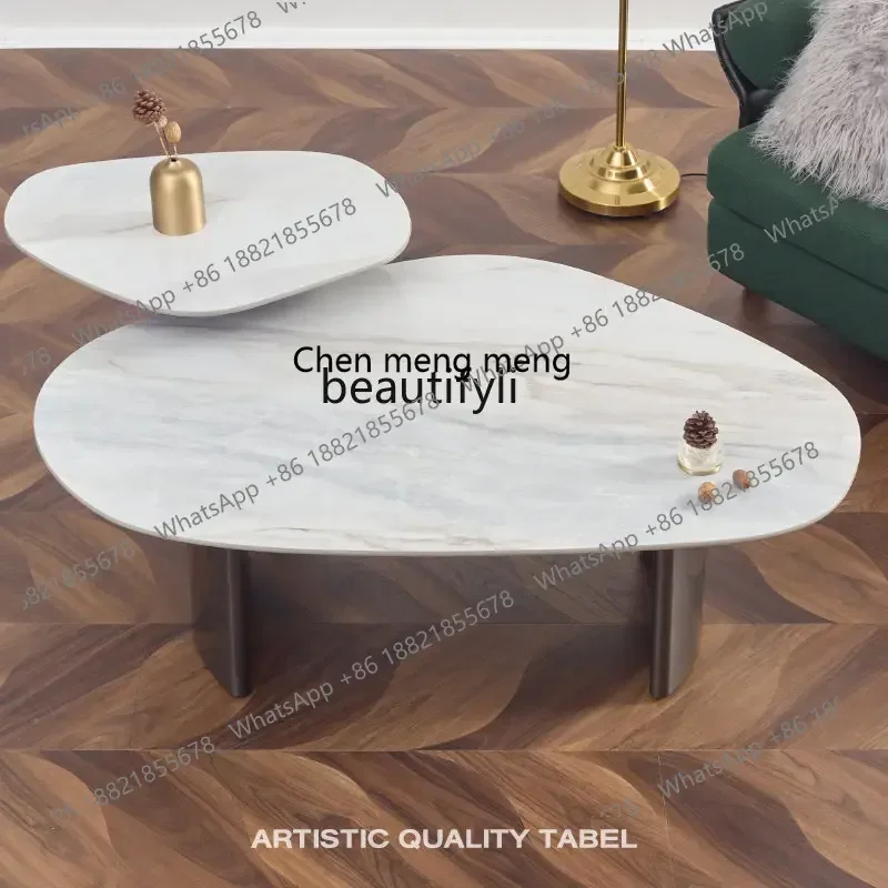 

2003Italian-Style Water Ripple Stone Plate Coffee Table Designer Special-Shaped Living Room Triangle Niche Coffee Table Combina