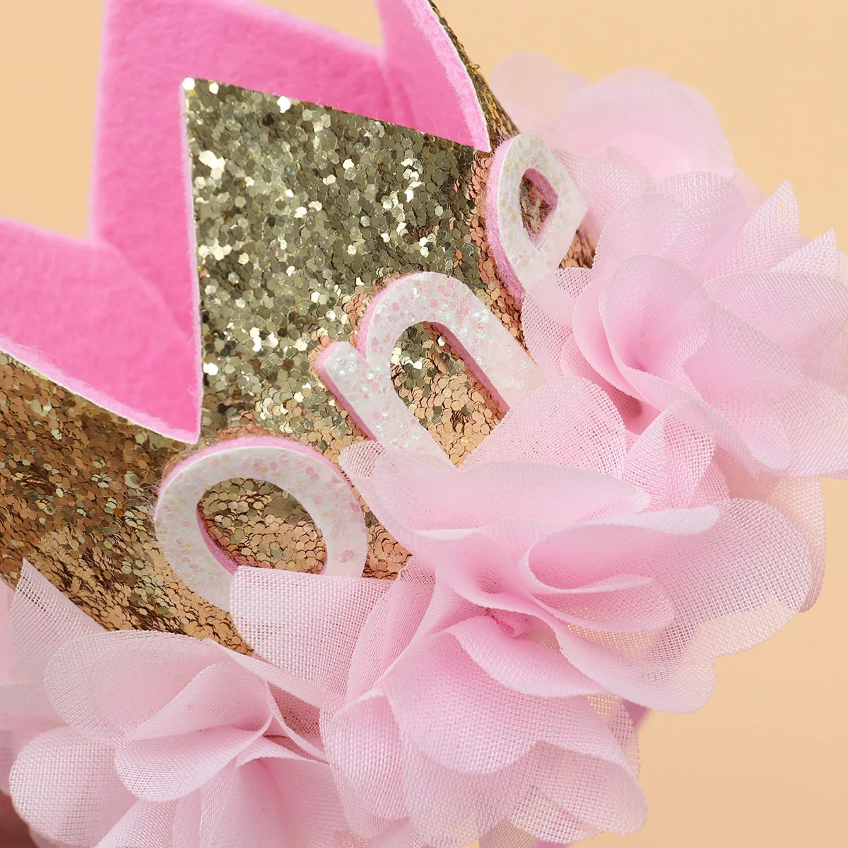 Flower Crown Birthday Hat Headband Chiffon Flower Tiara Elegant Bling Gold Design Birthdag Hat