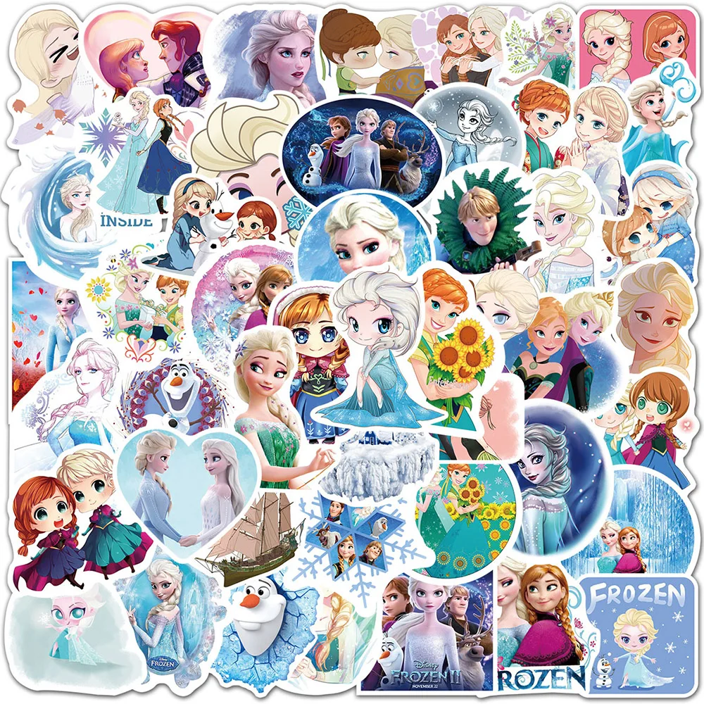 10/30/50/100pcs Disney Anime Frozen Cartoon Stickers Elsa Princess Decal Laptop Skateboard Luggage Waterproof Sticker Kids Toy