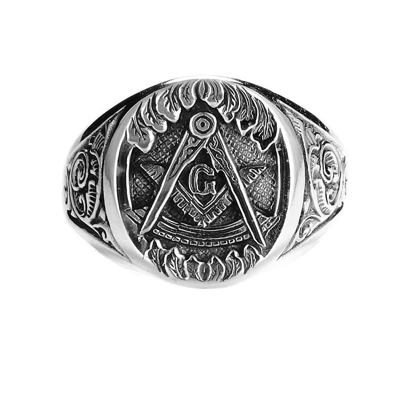 Vintage Masonic Ring Silver Color AG Letter Anniversary Ring Engagement Wedding Jewelry for Men Women Accessories