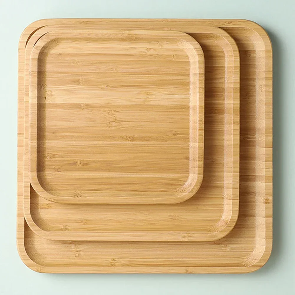 Bamboo Wooden Storage Tray Square Tea Coffee Cup Tray Breakfast Dinner Plate Bread Fruit Cake Food Serving Tray