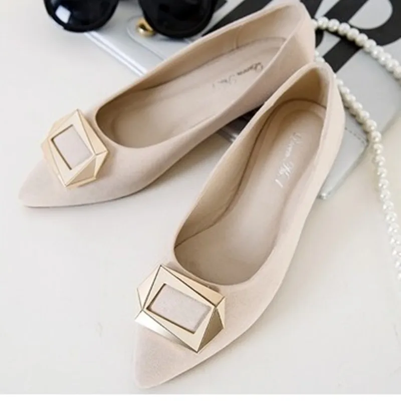 Female Flock Flats Pointy Shoes With Sequined Buckle Soft Balerinas Morados Outdoor Slip-Ons Max Size 48-33 Grey Black Wine Pink