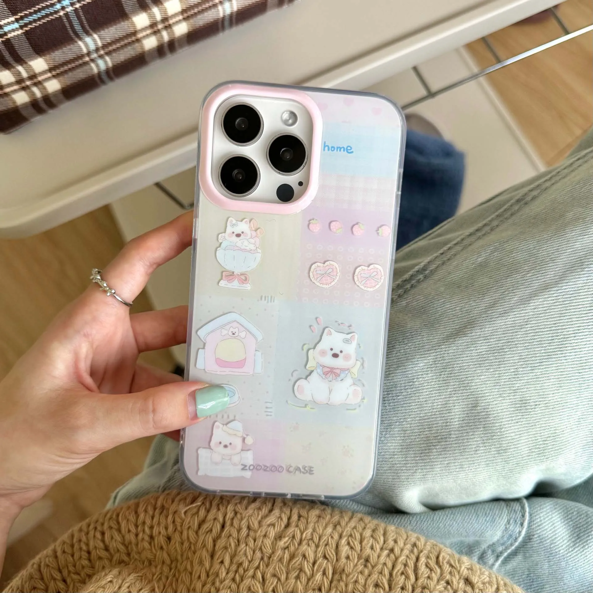 Lovely Puppy Ins Montage Check Phone Case For Iphone 15 14 12 Pro Max 13ProMax 14Pro 13 15ProMax Cartoon Cute House Fundas