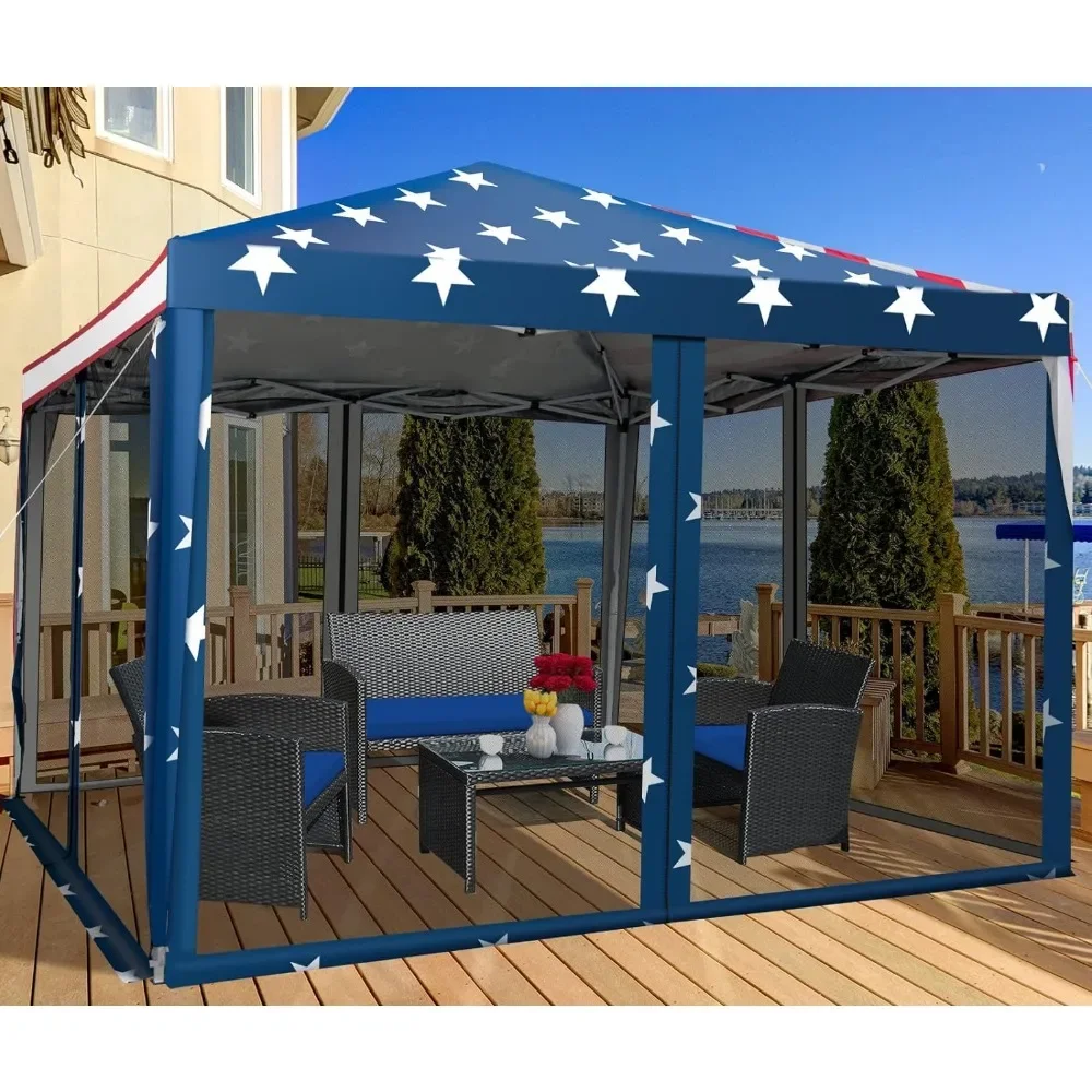 Gazebo-Canopy with Mesh Sidewalls,Carrying Bag, Adjustable Height,Outdoor Square Feet of Shade for Backyard, Gazebos for Outdoor