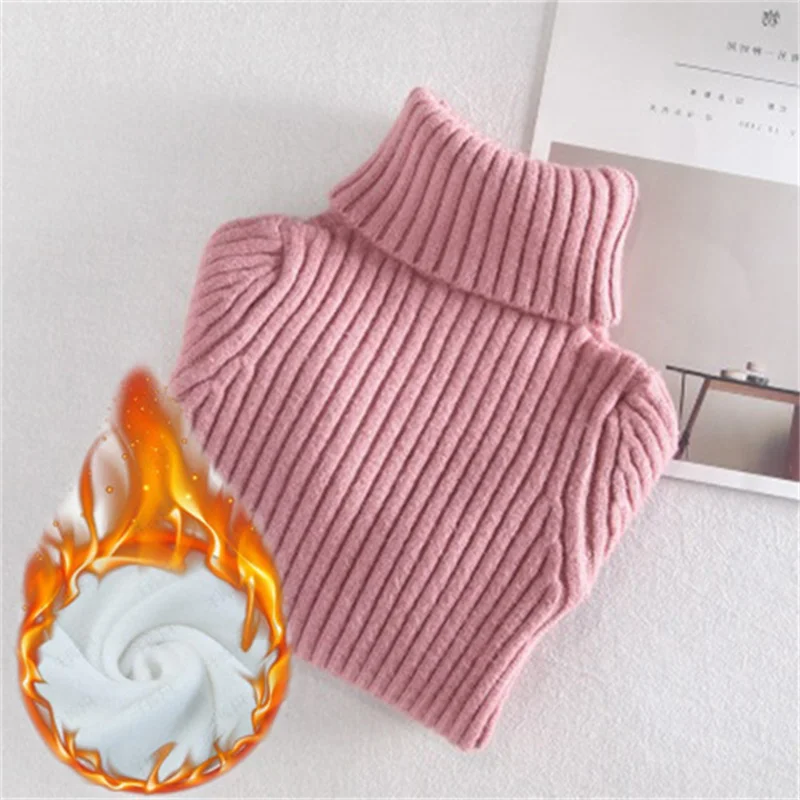 Children Padded Sweater Autumn Winter Kids Turtleneck Knitwear Pullovers Baby Cotton Top Clothing Solid Warm Bottoming Shirt