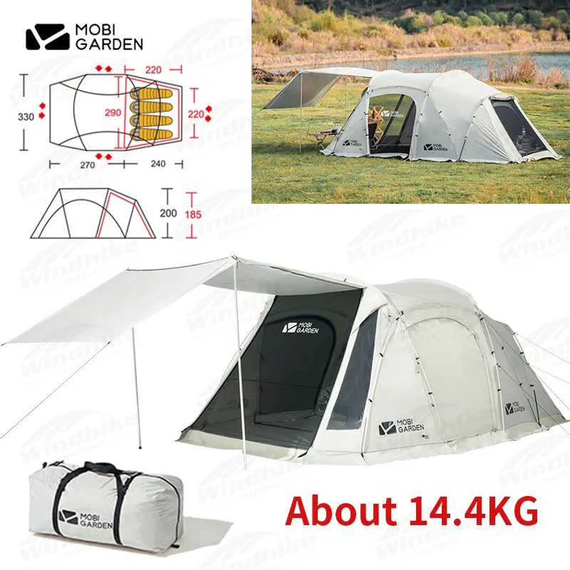 MOBI GARDEN Camping Tent 3-4 Person 150D Oxford Cloth Tent 1 Room 1 Hall Large Space Tent Outdoor Waterproof With Sunscreen Tent