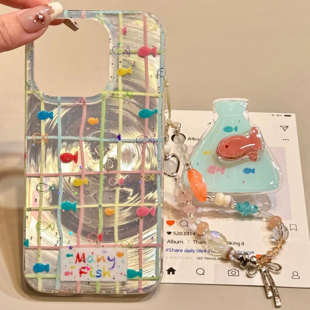 

Colorful checkered small fish iPhone case Many small fish phone cases are suitable for iPhone series Mobile phone case Cute styl