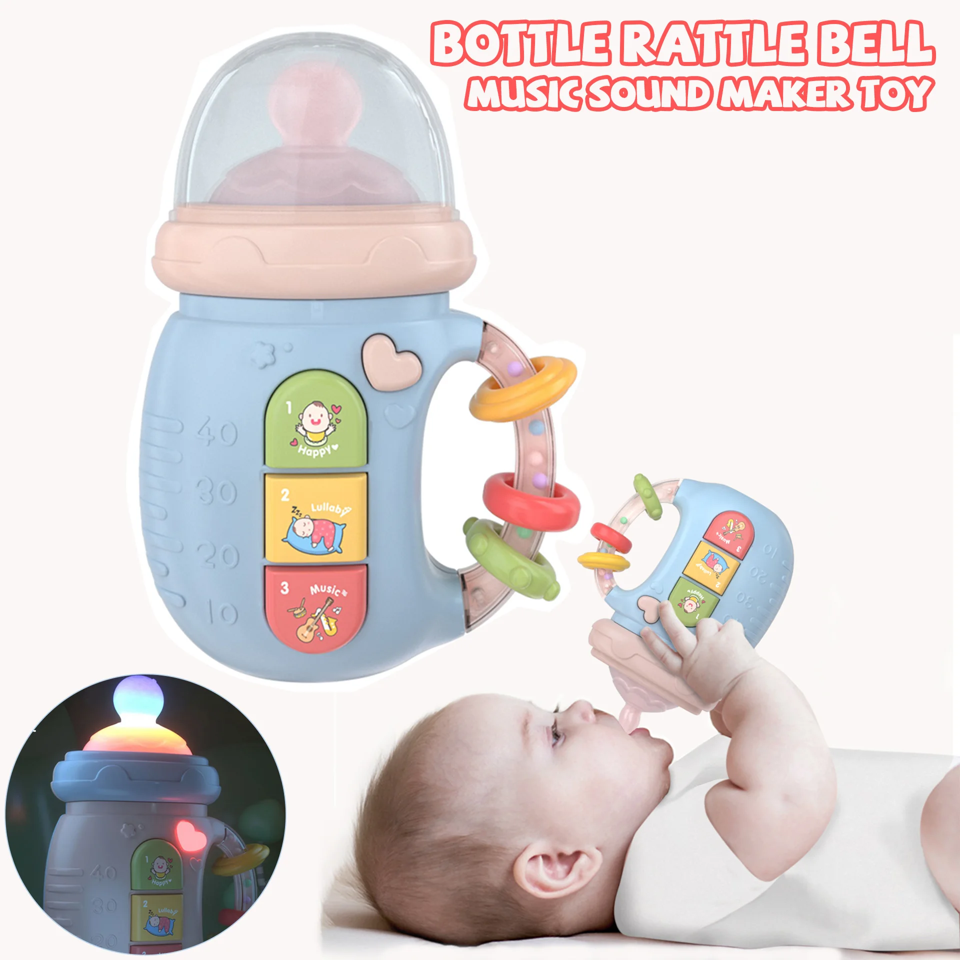 Baby Music Sound Maker Teether Bottle Rattle Bell Teething Toys for Newborn Educational Light Mobile Rattles Toys Babies Gift