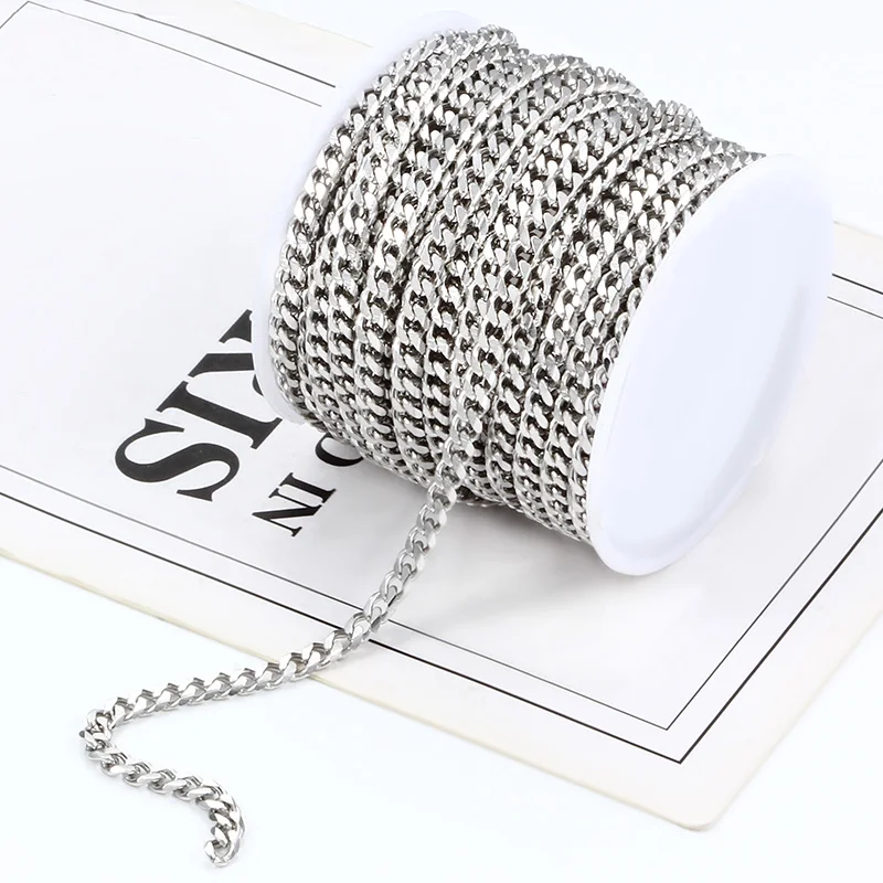 1 M 3.8mm Stainless Steel Six‑sided Polished Link Chain DIY Necklace Bracelet Earring Anklet Charms Jewelry Making Accessories