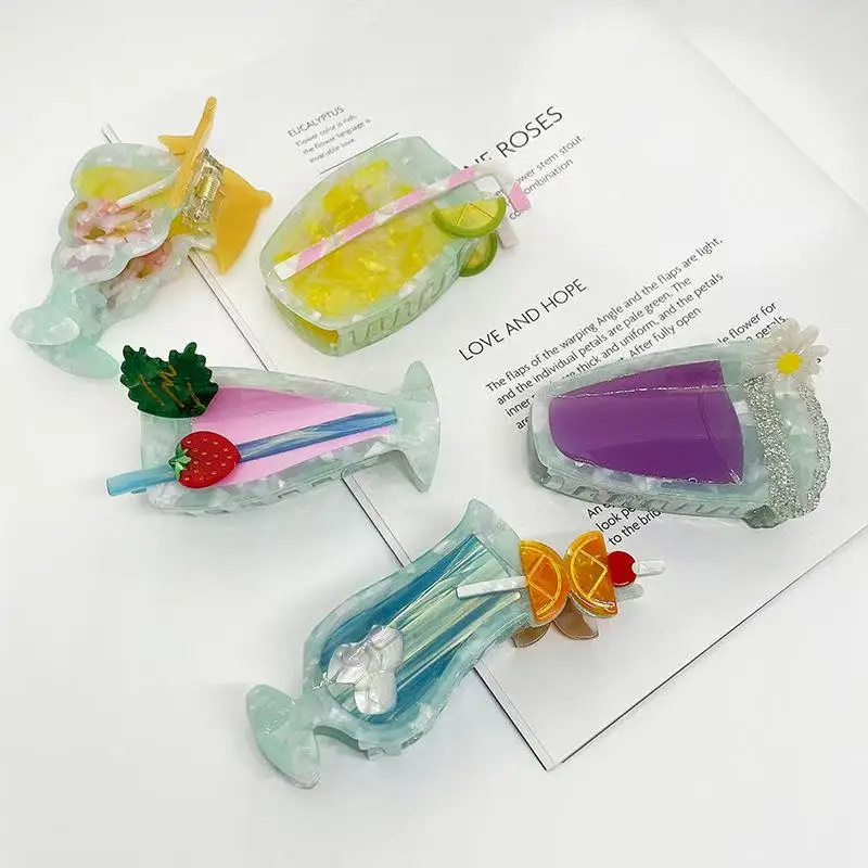 

Заколка для волос из коктейльного стекла, милая и интересная заколка для чашки напитка, уникальный коготь для волос для прически назад головы