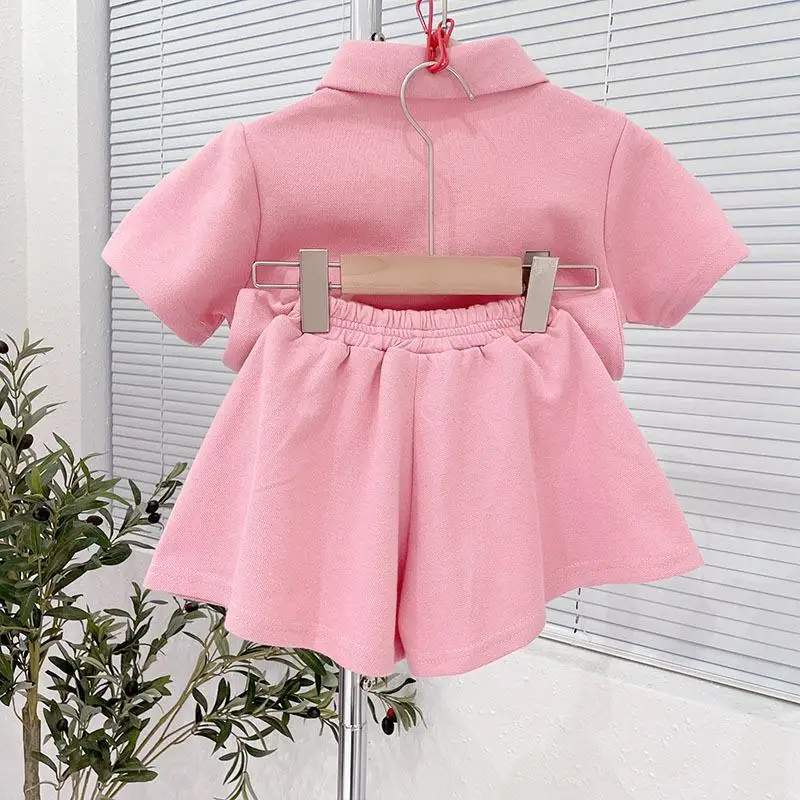 Summer Fashion Baby Clothes Sets Girl Cute Lapel T-shirt Pants  Casual Suits Children Sports Solid Color Comforts Outfits 12M-8Y image 5