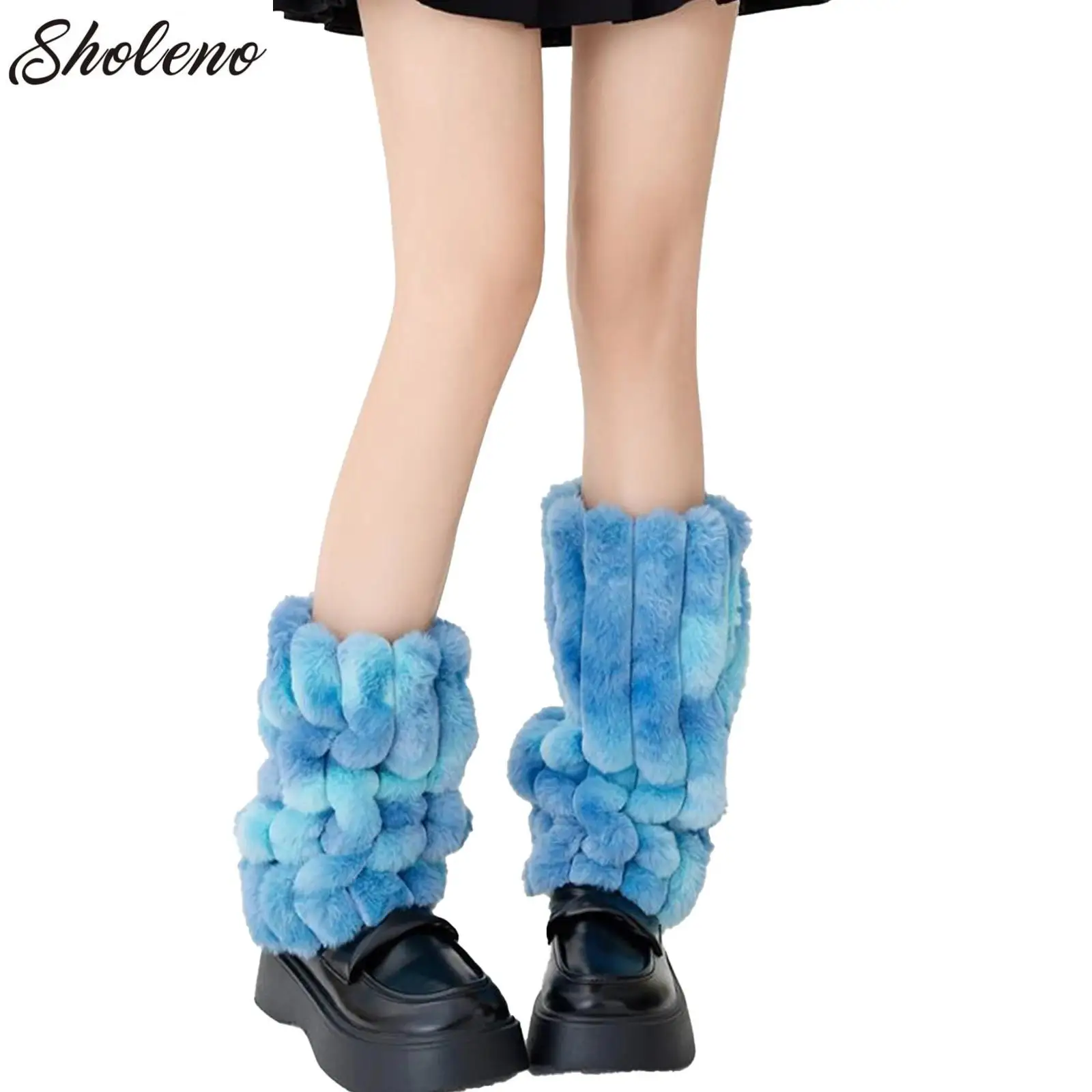 

1 Pair Women Girl Leg Warmer Fashionable All-matched Color Block Furry Loose Knee-socks Daily Wear Photography Costume Accessory