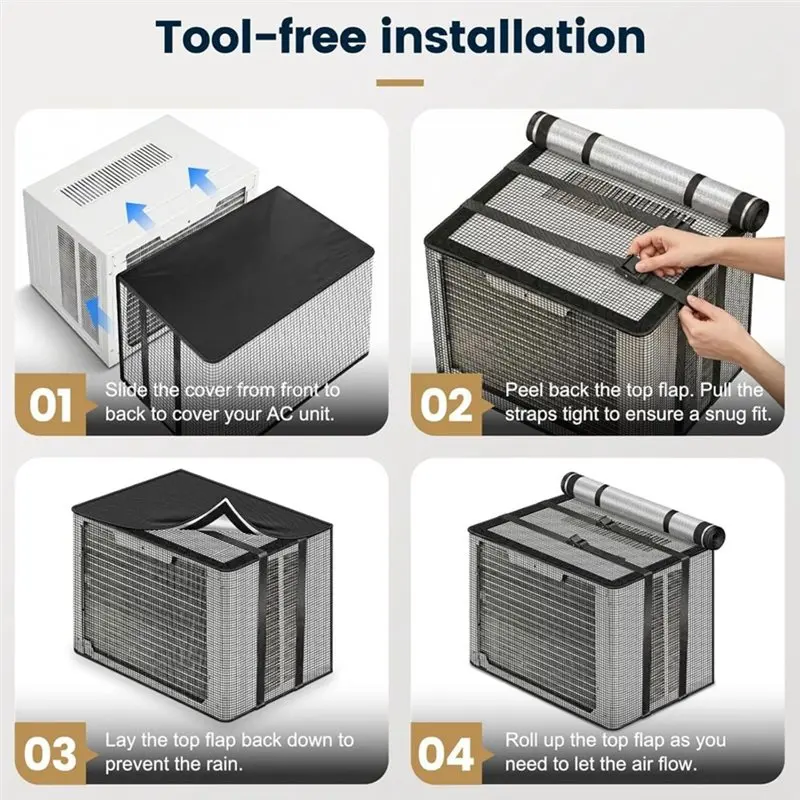 AB34-Air Conditioner Covers For Outside, Mesh Window Ac Cover For Outdoor Block Bugs Leaves And Debris, Rainproof Cover