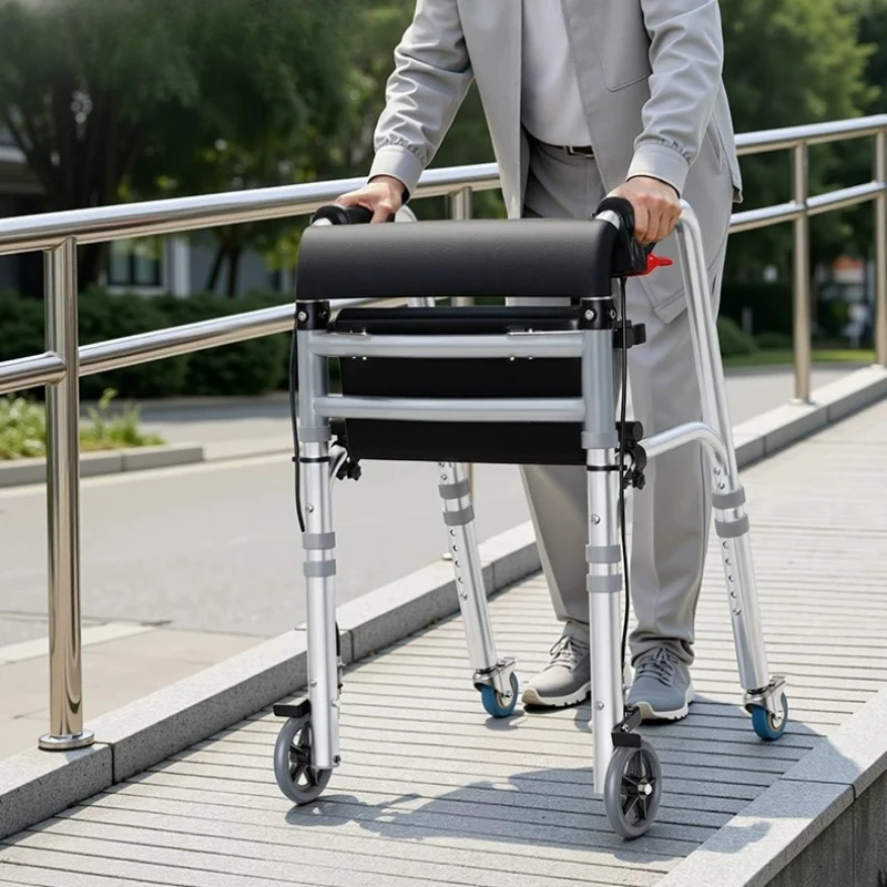

Folding Handbrake Mobility Walkers for Adults, Lightweight Rolling Walker for Elderly People, Adjustable Rehabilitation Walkers