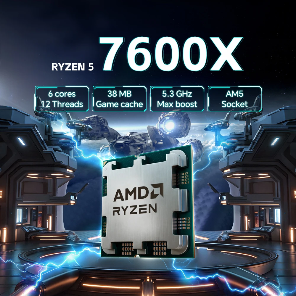 AMD Ryzen 5 7600X 6-Core 12-Thread DDR5 4.7GHz L3=32M Processor 105W Socket AM5 5NM 100-000000593 R5 7600X New but without fan