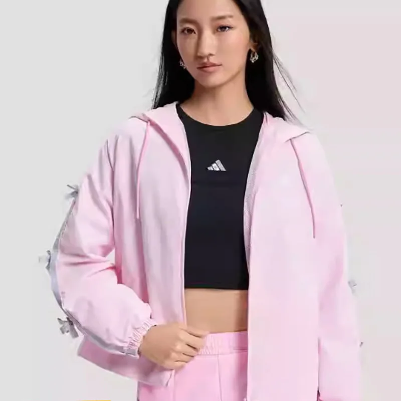 Adidas Womens Hooded Windbreaker Jacket Loose Fit Casual Sportswear KR7603