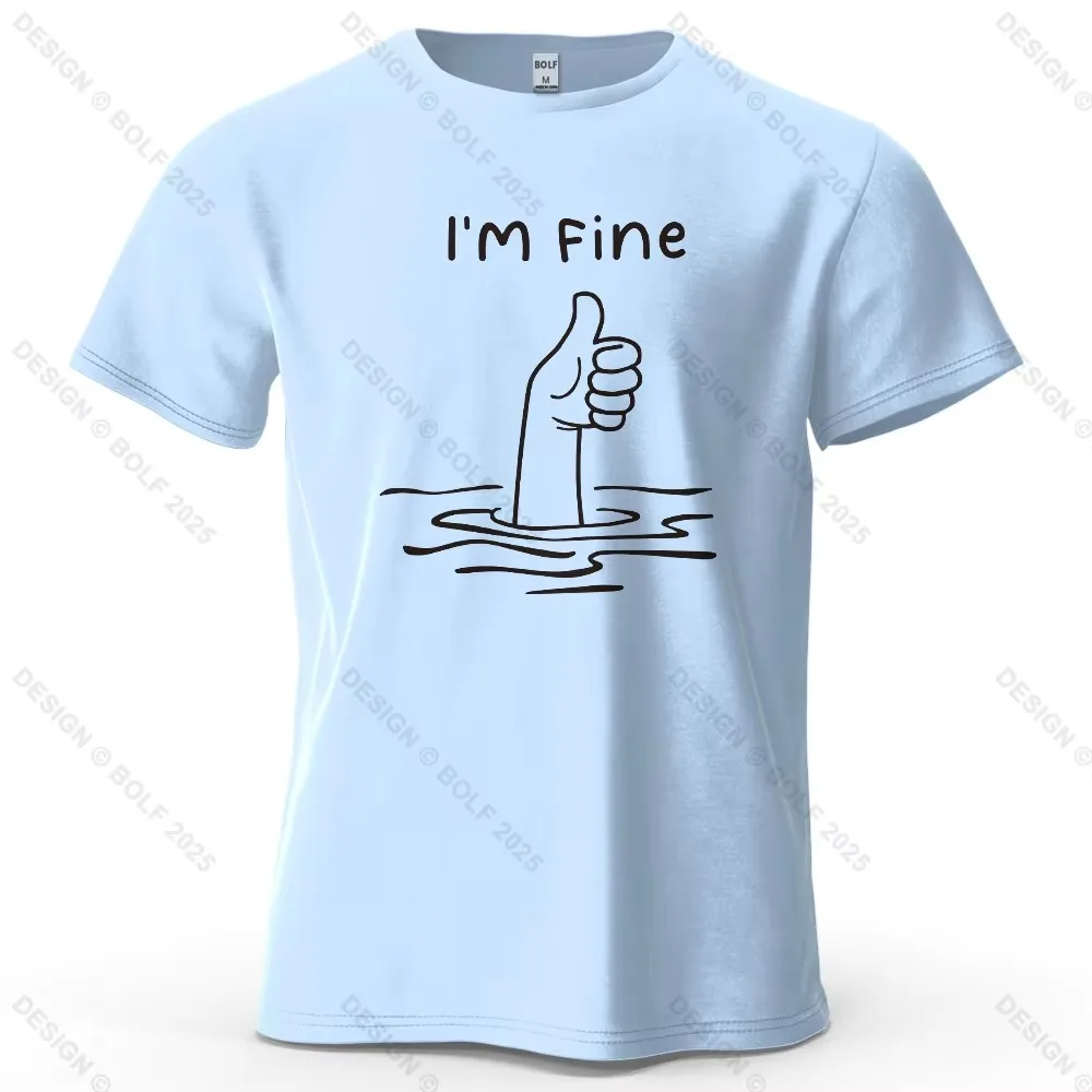 I'm Fine Funny Printed Men's T-Shirt 100% Cotton Oversized Minimalist Cartoon Graphic Tees for Women Tops Tees Streetwear