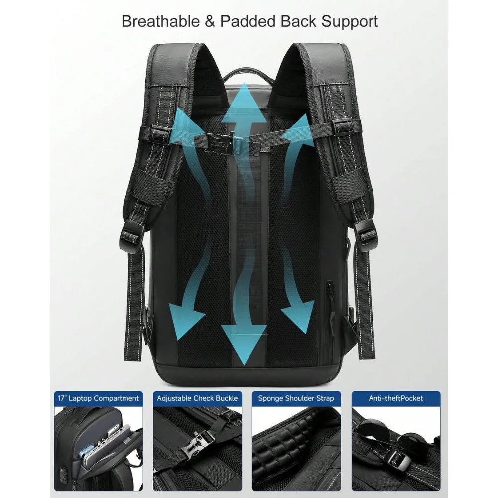 One-Click Expandable Vacuum Compression Backpack 60L with TSA Lock Fits 17 Inch Laptop Lightweight Durable Carry On Travel Camping Hiking Weekend Bag for Men Women Airline Approved view 8