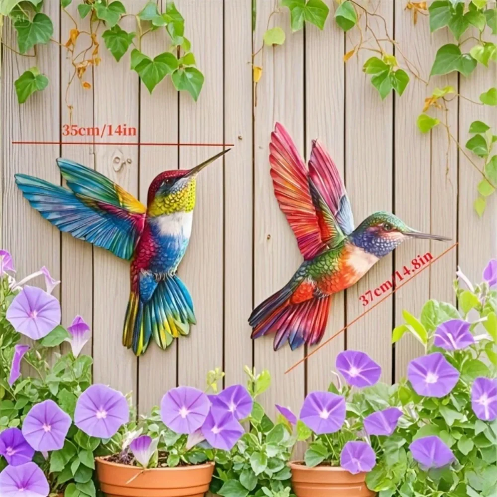 CIFBUY Metal Hummingbird Wall Art 2Pcs Bionic Sculpture Rustproof Windproof Hanging Decor For Balcony Outdoor Villa Patio Garden