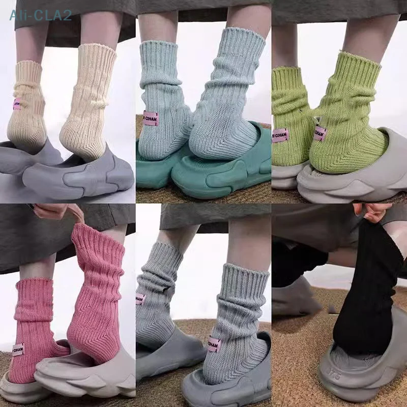 Chaussettes empilées en coton à tube moyen pour hommes et femmes, fil optique coréen, étiquette rose simple japonaise, chaussettes de sport pour couples