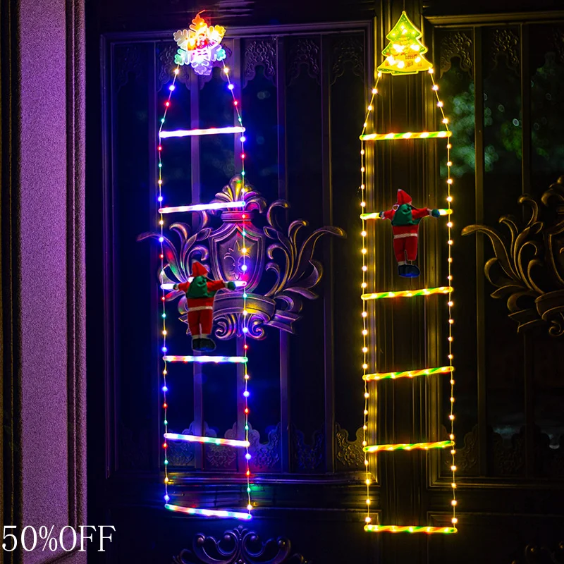 USPlug 1.8M/2.4M Climbing Santa LED Ladder Lights - Animated Christmas Decoration for Indoor/Outdoor