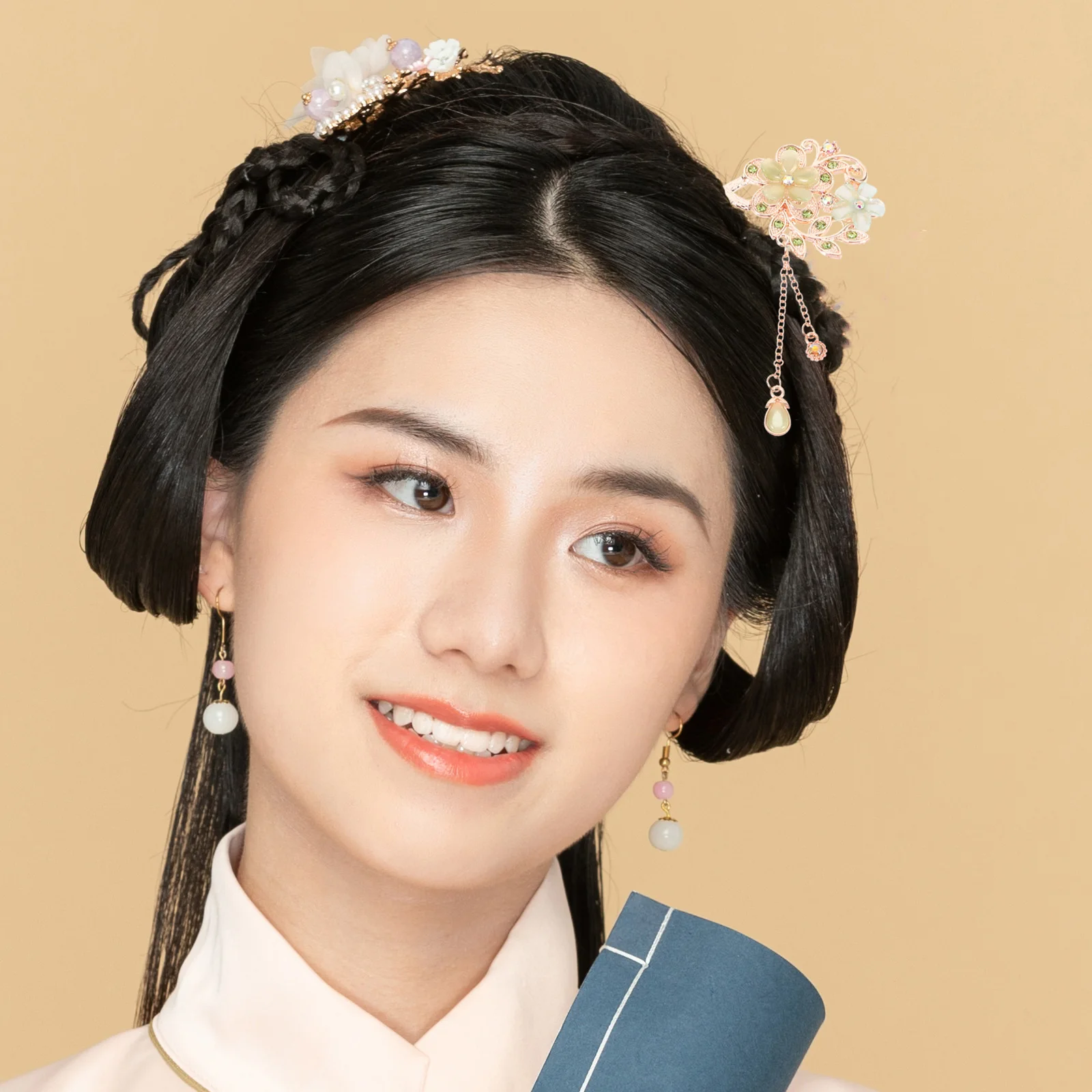 

Green Accessories Floral Hair Sticks Alloy Gemstone Hairpin Women Long Hair Bun Stick Chopsticks Hanfu Ethnic Style Chignon Pin