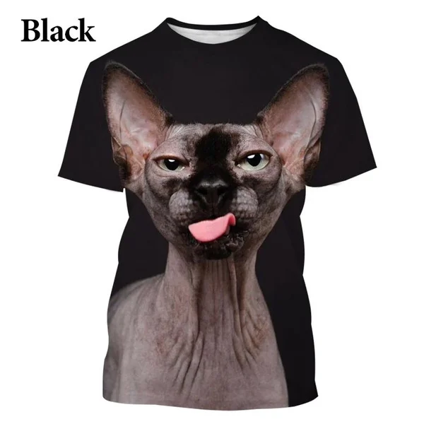 Fashion Cool Pattern T-Shirt Male/Female Sphynx Cat 3D Printing T-Shirt Casual Cute Street T-Shirt