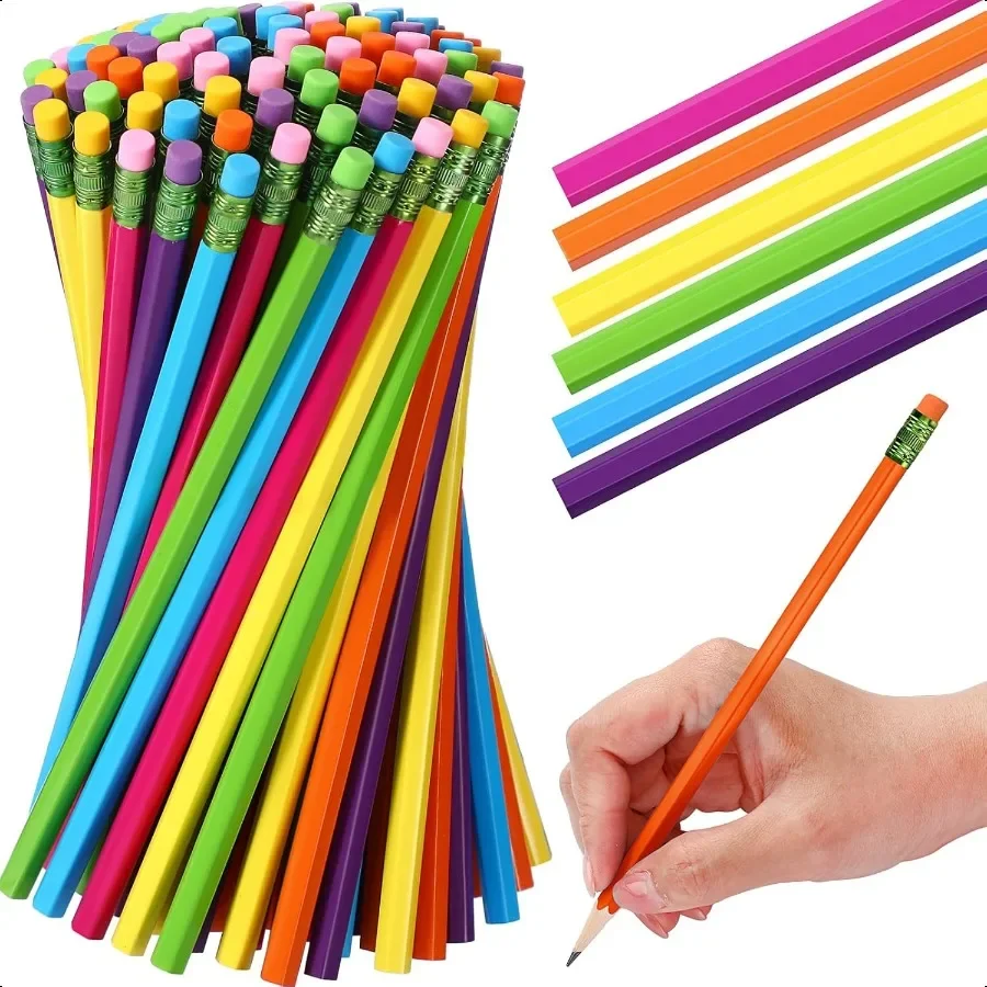 60 قطعة أقلام رصاص HB 2 أقلام رصاص خشبية غير شحذ مع ممحاة قلم رصاص سداسي لطيف جرافيت رقم 2 قلم للبالغين هدية امتحان Sc