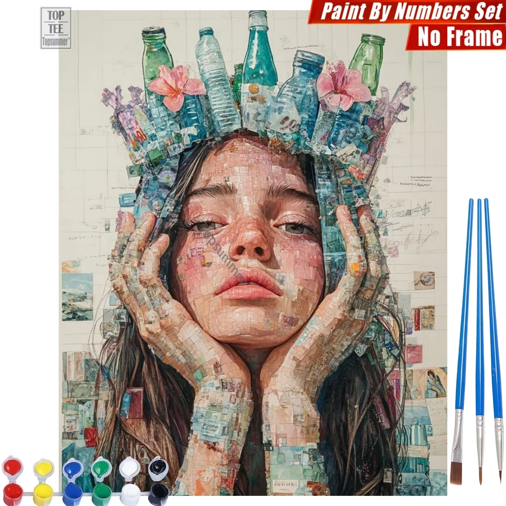 

Recycled Collage Woman DIY Digital Oil Paints Kit - Environmental Concept Head Wall Art Home Decor Gift For Mom
