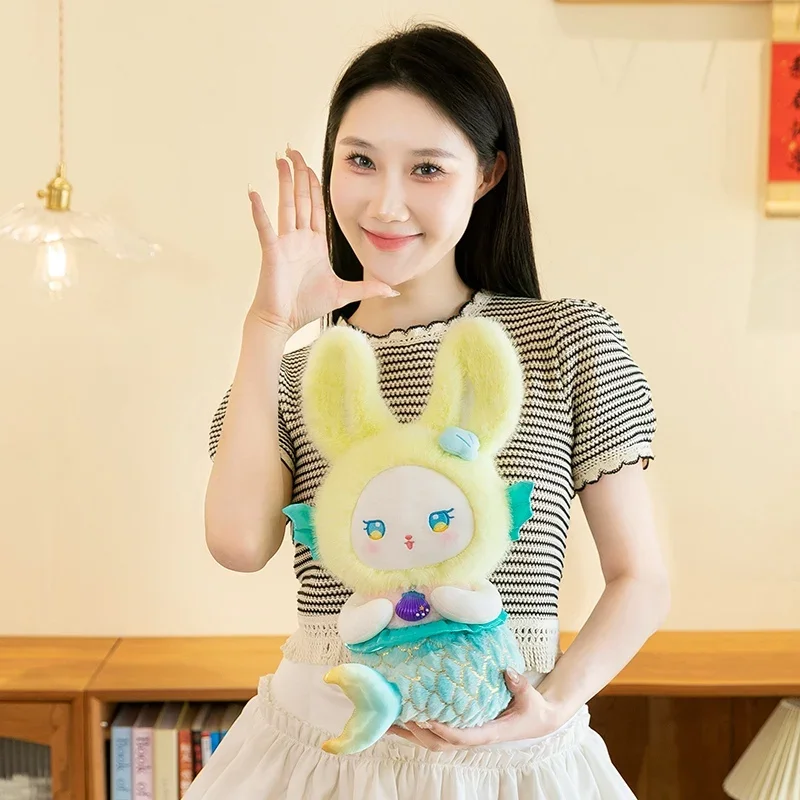 Kawaii Meerjungfrau Hase Plüschtier Simulation Cartoon Gefüllte Meerjungfrau Kaninchen Wurfkissen Sofakissen Begleiten Puppe für Mädchen Geschenk